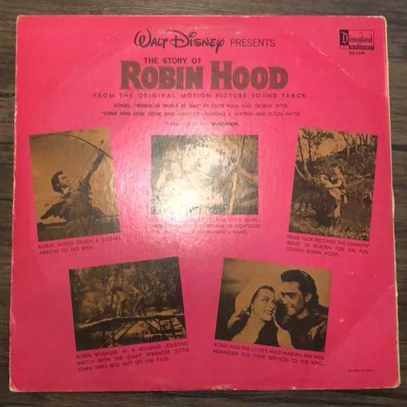 Vintage Walt Disney the story of robin hood vinyl record 1963 LP - Picture 3 of 3